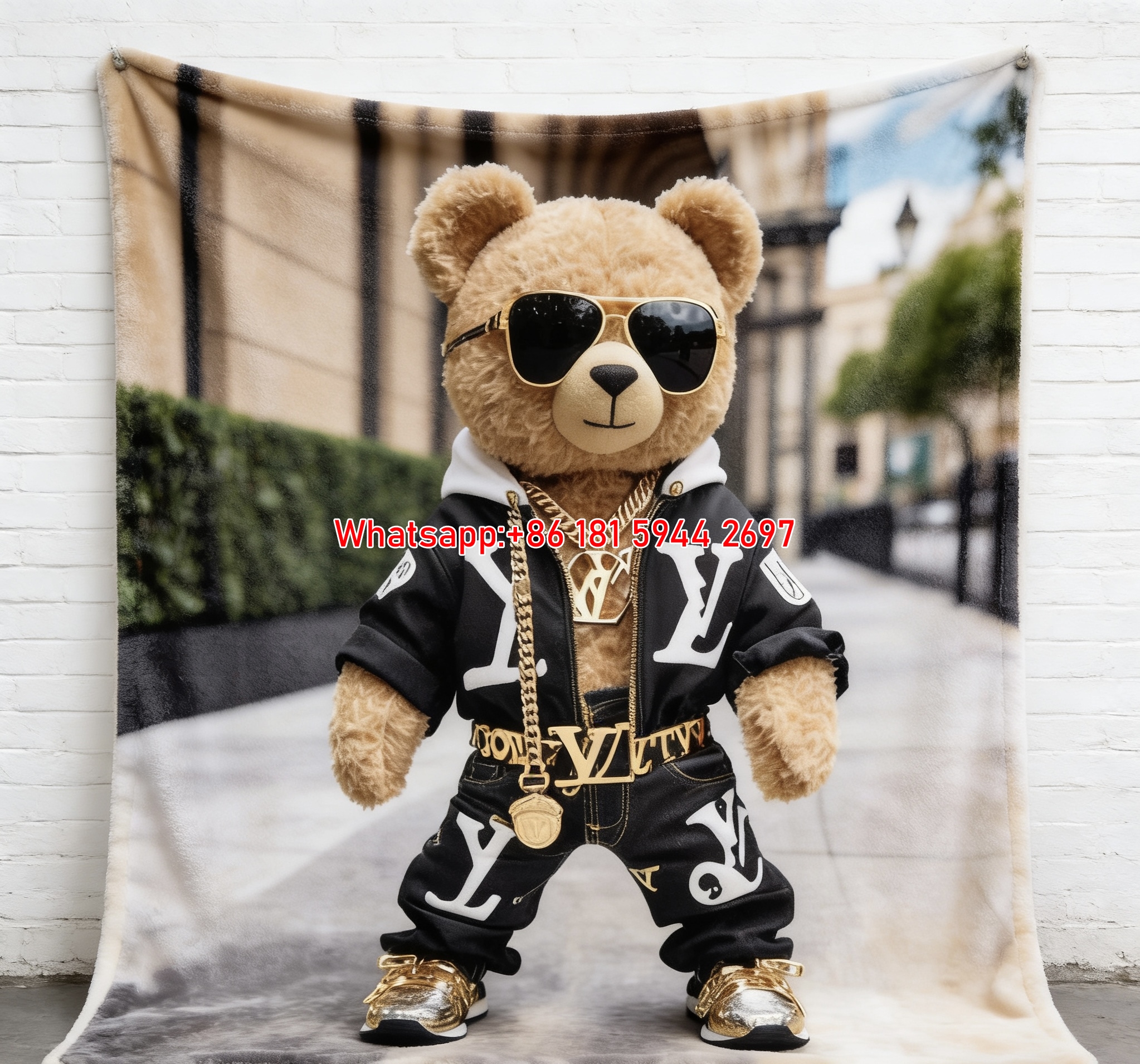 Luxury LV Teddy Bear Flannel Sofa Blanket 503